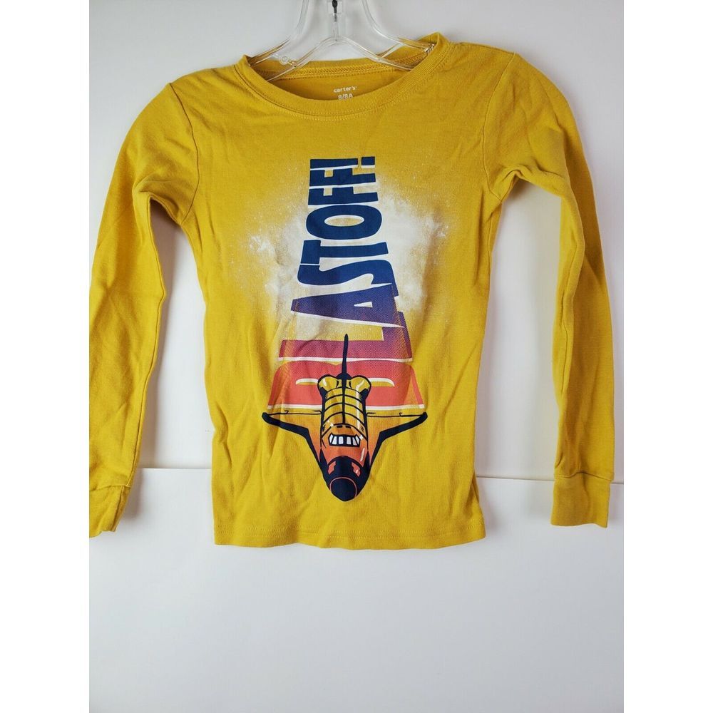 Carter's Boys Rocket Blast Off Long Sleeve Pajama Shirt Size 8 Yellow